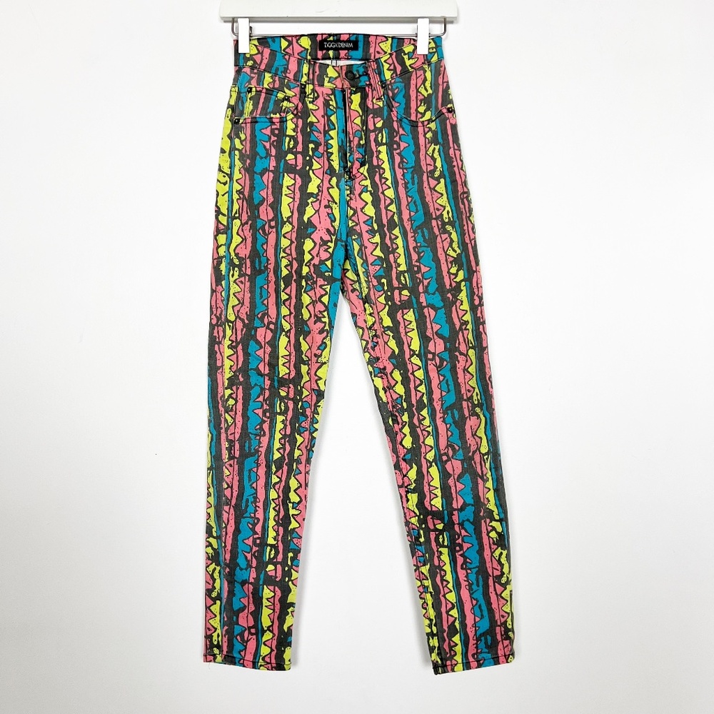 Ziggy Denim Anthropologie Jeans Size XS Graphic Bright Patterns Pink Blue Yellow